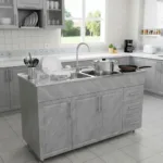 Kit Lavaplatos Mueble Mdf Pvc Gris Grifería 150x50cm