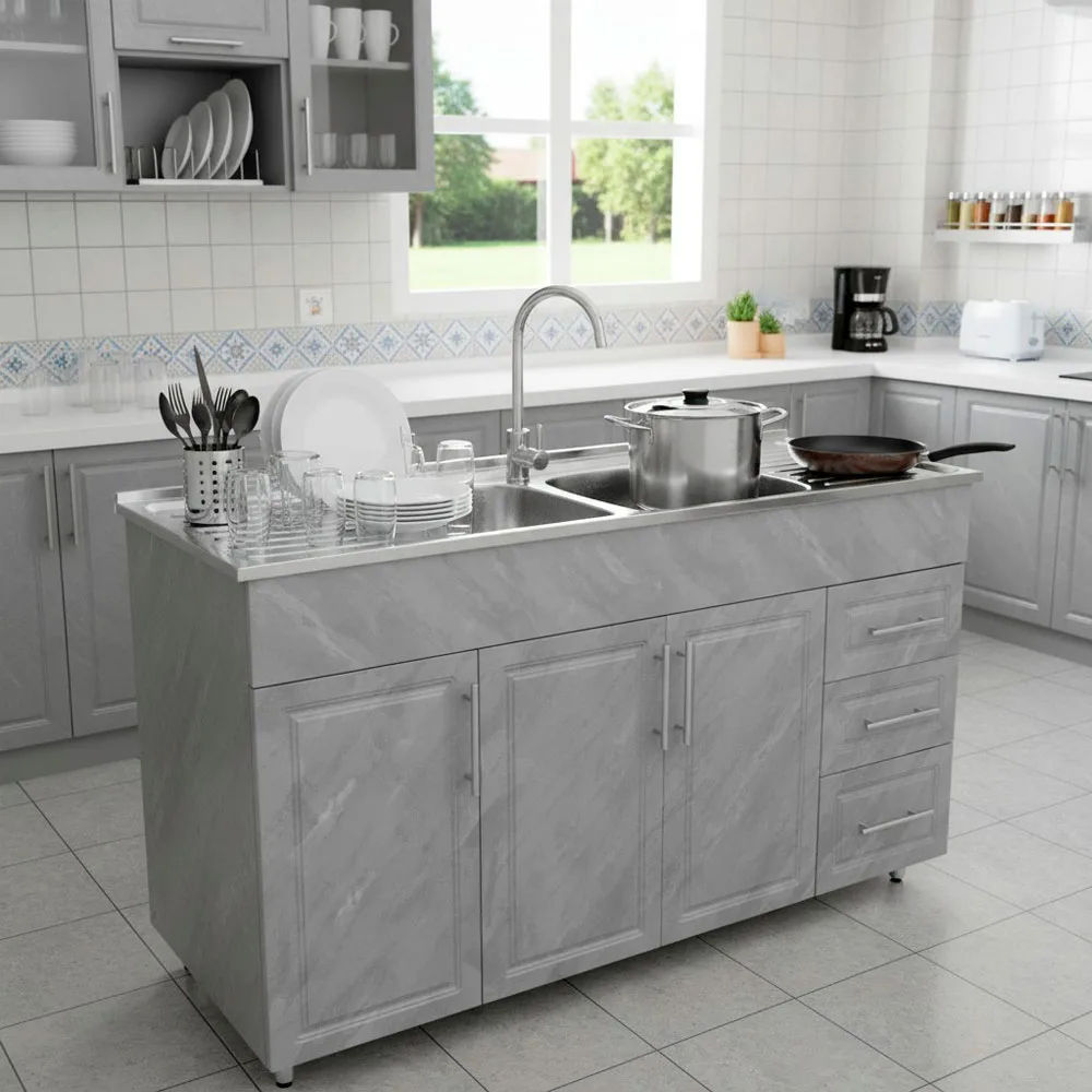 Kit-Lavaplatos-Mueble-Mdf-Pvc-Gris-Grifería-150x50cm-ia-1 Kit Lavaplatos Mueble Mdf Pvc Gris Grifería 150x50cm - Imagen 1