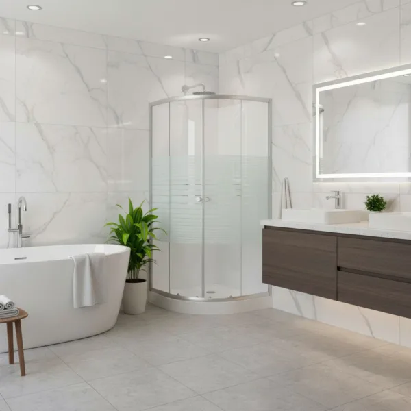 Mampara Shower Door Curvo 80x80 Cms Vidrio Franjas Blancas - Imagen 2