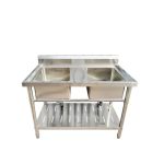 Lavafondo Acero Inox Doble Con Repisa 120x60cm 1821 - Imagen 2