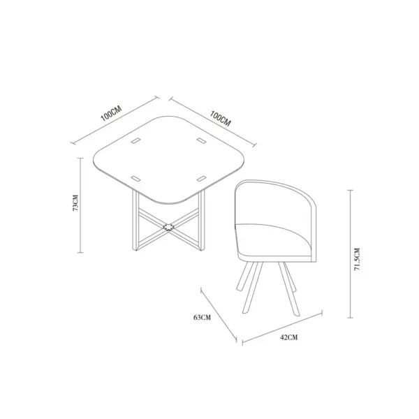 Comedor 4 Sillas Pizza Negro 100x100x73cm M+design - Imagen 5