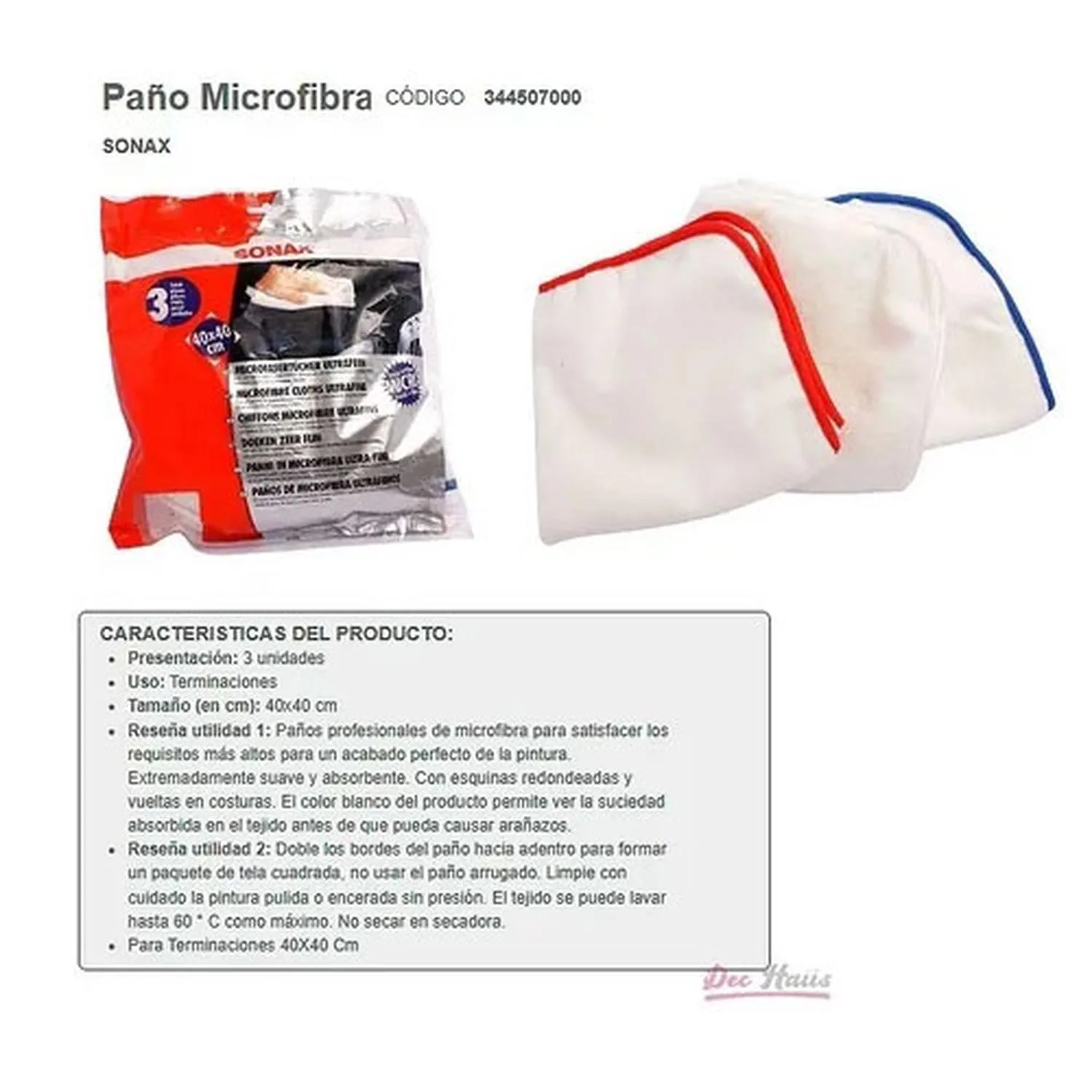 60105409 Paño Microfibra Ultra Fino Para Lavado Autos Sonax Pack 3un. - Imagen 1