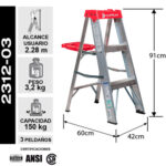 ESCALERA ALUMINIO TIJERA 3 PELDAÑOS 0.91 MTS 150 KG CUPRUM - Imagen 2