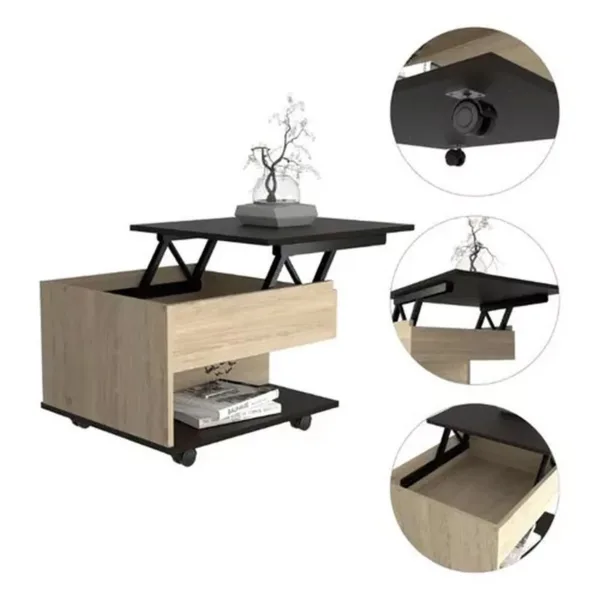 Mesa De Centro Funcional Rovere-wengue Mrw 6268 55x50x39-70 - Imagen 8