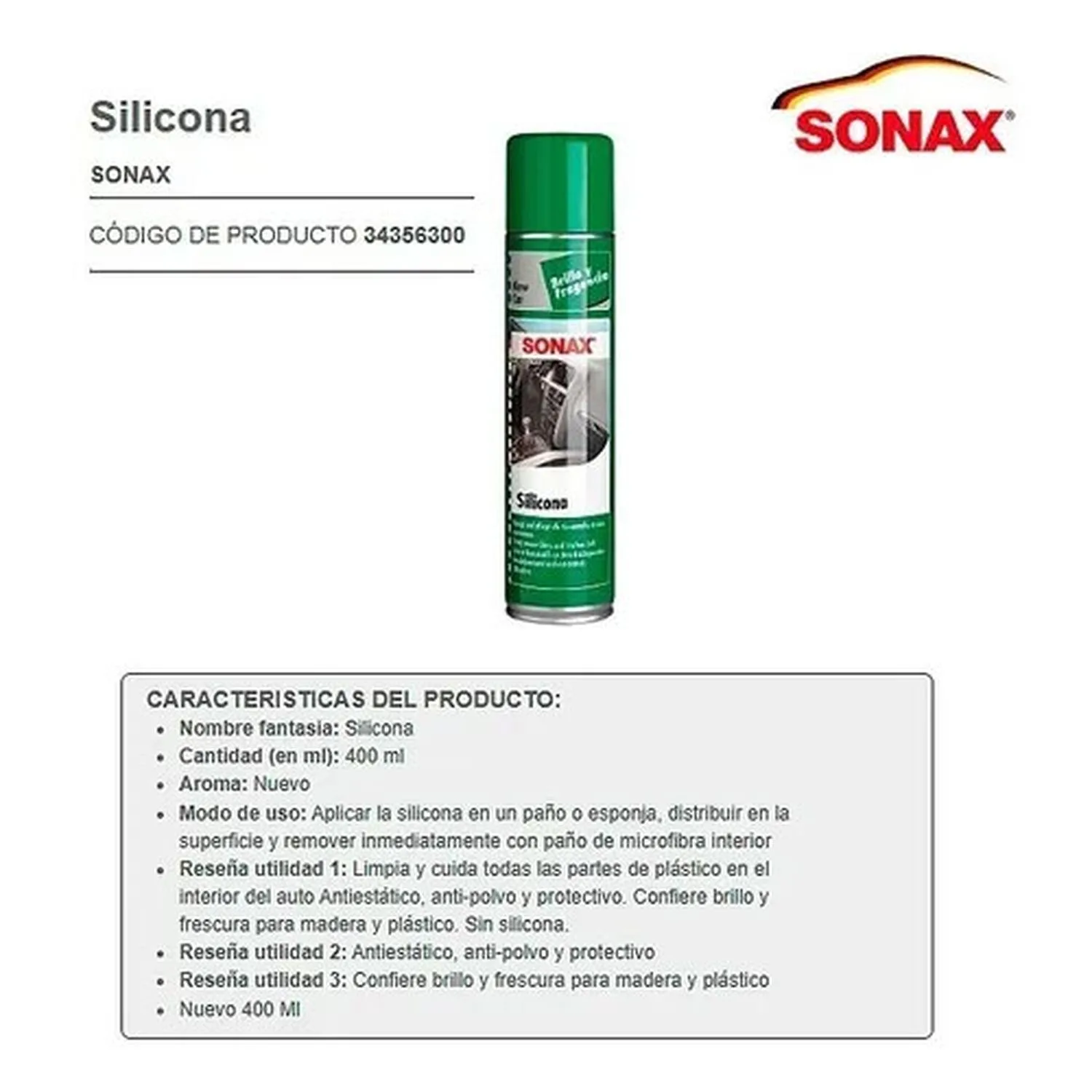 60105473 Silicona Aroma Nuevo Sonax 400 Ml - Imagen 1