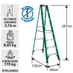 ESCALERA TIJERA FIBRA DE VIDRIO 2.44 MTS 8 PELD CUPRUM CAP 175 KGS - Imagen 2