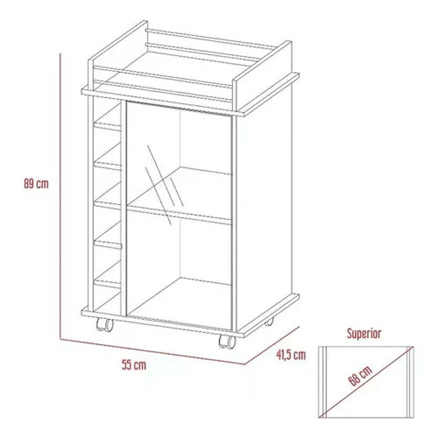 Bar Dukat Madera Vidrio C/ruedas 55x42x89cm Mlw 2126/ - Imagen 6