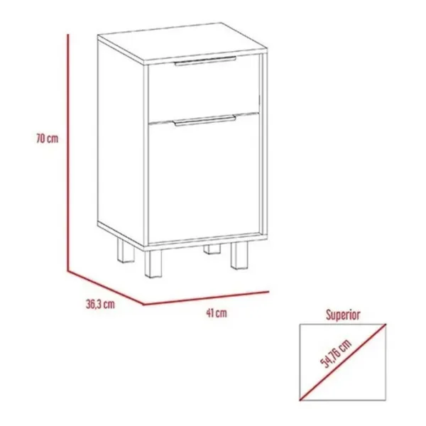 Velador Kaia Z-41 1puerta 1cajon 41x36x70cm Miel Blanco - Imagen 5