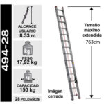 ESCALERA DE EXTENSIÓN ALUMINIO 28 PELDAÑOS 150KG CUPRUM - Imagen 2