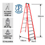 ESCALERA FIBRA VIDRIO TIJERA 12 PELDAÑOS 225KG CUPRUM - Imagen 2