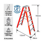 ESCALERA FIBRA VIDRIO TIJERA DOBLE ACCESO 6 PELDAÑOS - Imagen 2
