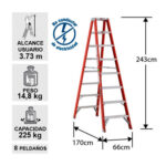 ESCALERA FIBRA VIDRIO TIJERA DOBLE ACCESO 8 PELDAÑOS CUPRUM - Imagen 2