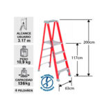 ESCALERA FIBRA VIDRIO TIJERA PLATAFORMA 4 PELDAÑOS LOUISVILLE - Imagen 2