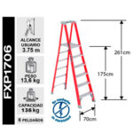 ESCALERA FIBRA VIDRIO TIJERA PLATAFORMA 6 PELDAÑOS LOUISVILLE - Imagen 2