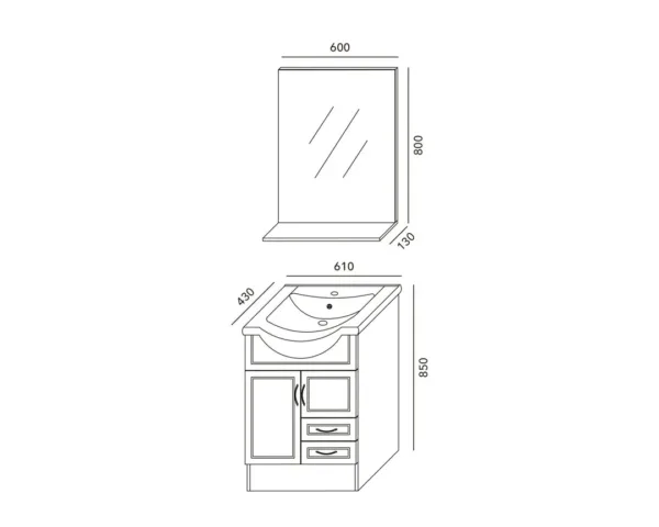Mueble Vanitorio 63x50x90+ Espejo Biselado Blanco 60x80cms - Imagen 3