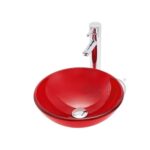 Lavamanos Vidrio Rojo Traslucido +llave +desagüe Acero 42x14cm
