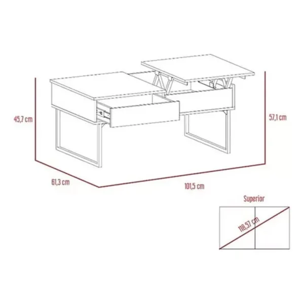 Mesa Centro Funcional 101x61x45-57 Cms Coñac-wengue - Imagen 4