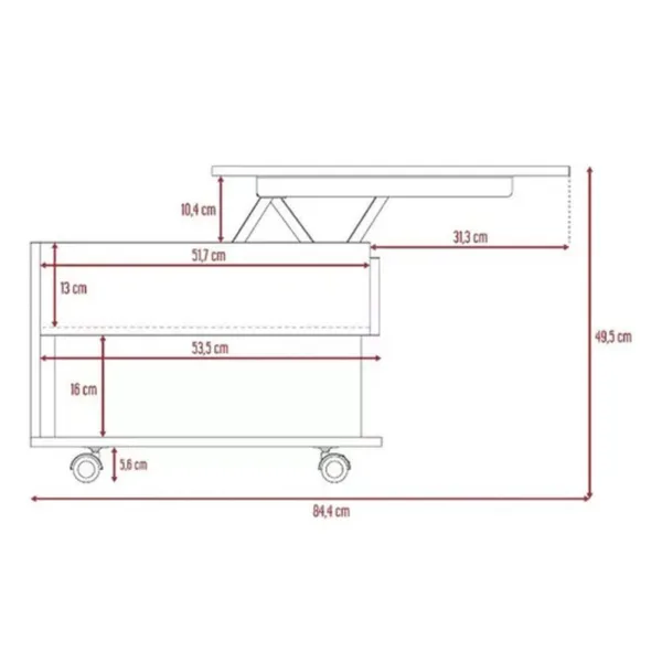 Mesa De Centro Funcional Rovere-wengue Mrw 6268 55x50x39-70 - Imagen 6
