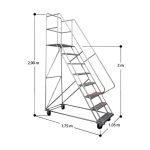 Escalera de acero con plataforma de trabajo a 200 cms