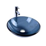 Lavamanos Vidrio Azul Traslucido +llave +desagüe Acero 42x14cm