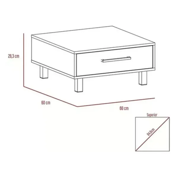 Mesa De Centro Kaia Wengue Miel Con Cajón 60x60x28 Mwm3813 - Imagen 2