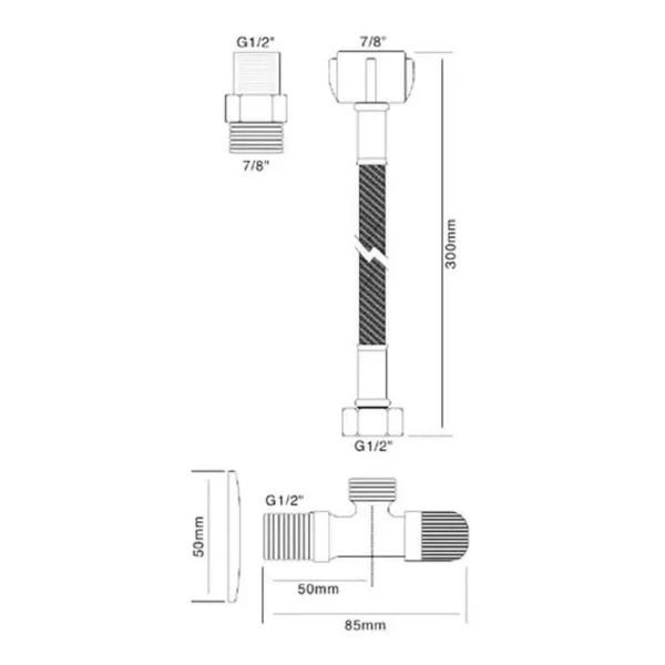 Kit Flexible 1/2×7/8x30cms C/llave Angular Para Wc - Imagen 5