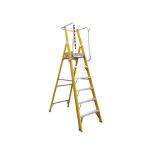 ESCALERA FIBRA VIDRIO PLATAFORMA 6 PELDA CON BARANDA