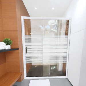 MAMPARA AJUSTABLE 120-140 ALTURA 190 CMS VIDRIO TEMPLADO 5 MM, PERFILES BLANCOS