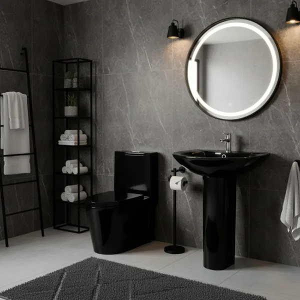 Sala Baño Negro 3 piezas Wc 30cm Lavamanos Pedestal - Imagen 2