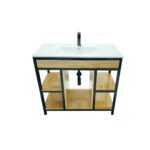 Vanitorio Rustico Fierro-Pino Finger y Loza 100x47x92 cms + Griferia - Imagen 2