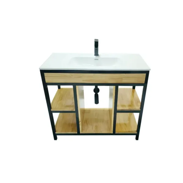 Vanitorio Rustico Fierro-Pino Finger y Loza 100x47x92 cms + Griferia - Imagen 2