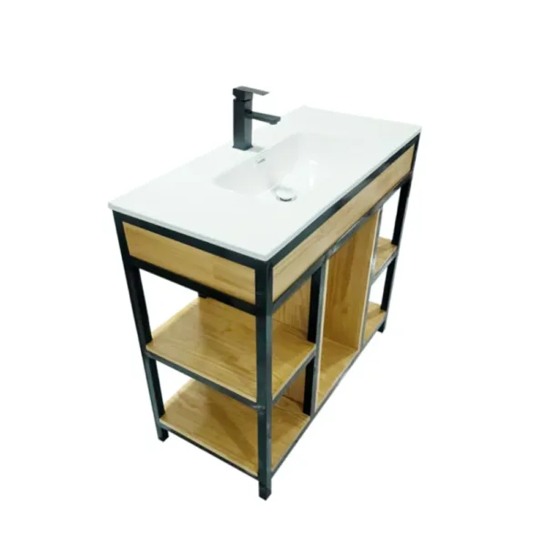 Vanitorio Rustico Fierro-Pino Finger y Loza 100x47x92 cms + Griferia - Imagen 4