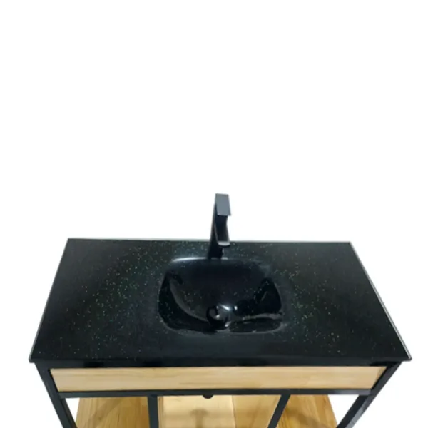 Vanitorio Rustico Fierro-Pino Finger y Vidrio Negro 100x47x92 cms + Grifería - Imagen 4