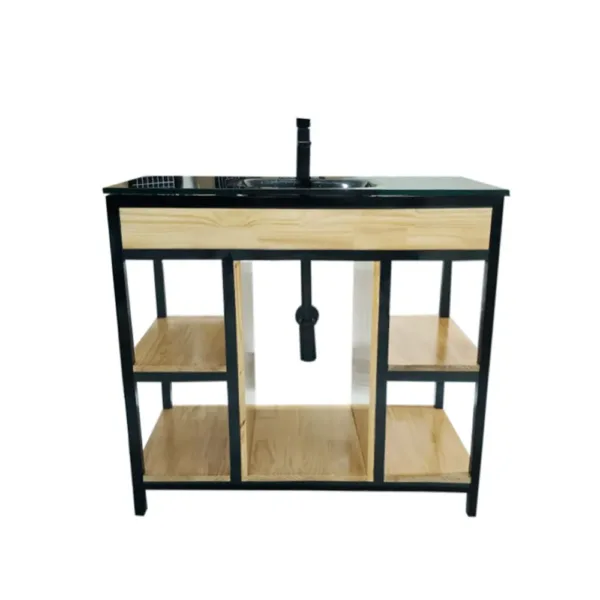 Vanitorio Rustico Fierro-Pino Finger y Vidrio Negro 100x47x92 cms + Grifería - Imagen 5