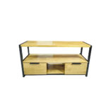 Rack Tv Madera Fierro 120x40x61 Cms Con Cajones Cafe Claro