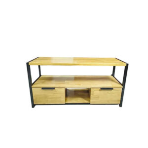 Rack Tv Madera Fierro 120x40x61 Cms Con Cajones Cafe Claro