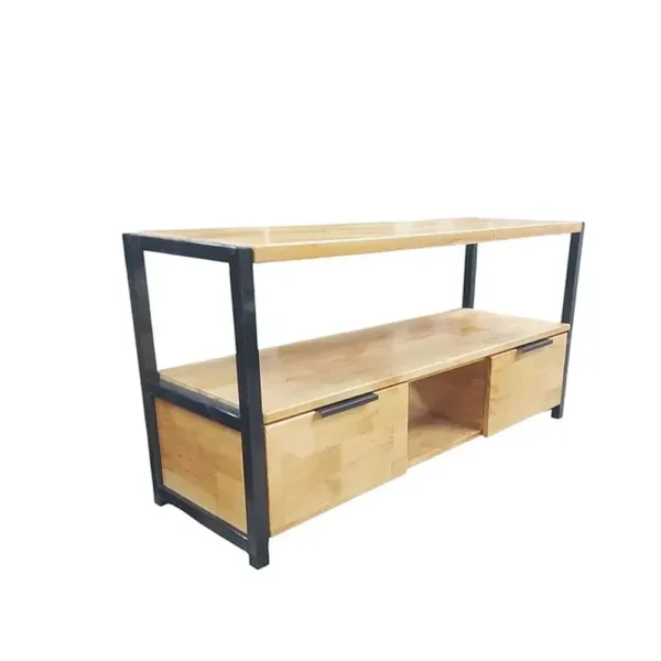 Rack Tv Madera Fierro 120x40x61 Cms Con Cajones Cafe Claro - Imagen 3