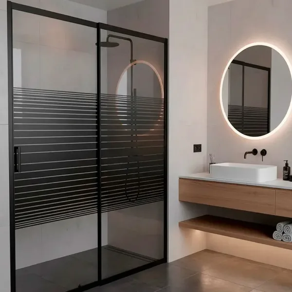 MAMPARA AJUSTABLE 120-140 X 185 CMS TRANSLUCIDO Y FRANJAS NEGRAS - Imagen 4