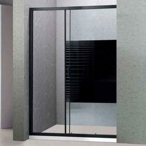MAMPARA AJUSTABLE 140-160 X 185 CMS TRANSLUCIDO Y FRANJAS NEGRAS - Imagen 2