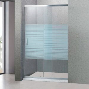 Mampara ajustable 120-140x180 cms Perfil cromo y Franjas Blancas