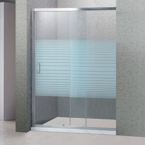 Mampara ajustable 140-160x180 cms Perfil cromo y Franjas Blancas