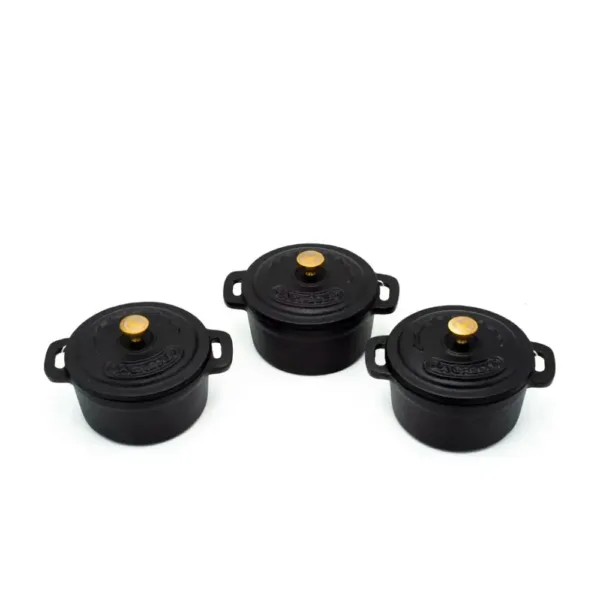 Pack 3 Piezas Mini Cocotte Ø10 Cm 0.2 Lt Black Matte + Stand Negro - Imagen 3