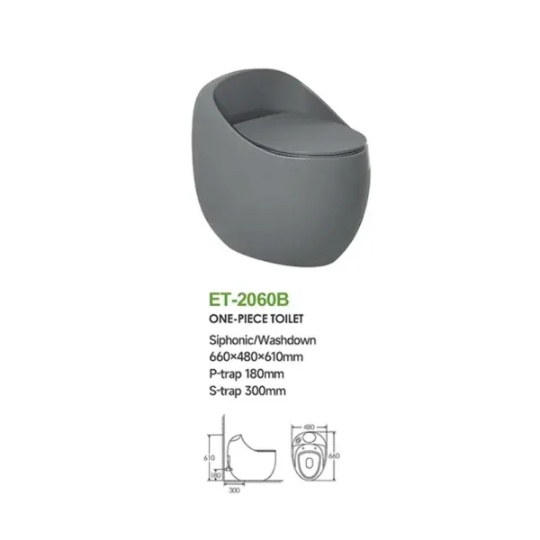 Wc One Piece Pouf Descarga Piso 30cm Gris 2060b-g30 - Imagen 3