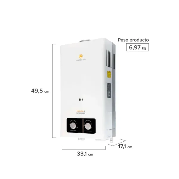 Calefont Gas Licuado Mademsa 8 Lt Tiro Natural - Imagen 3
