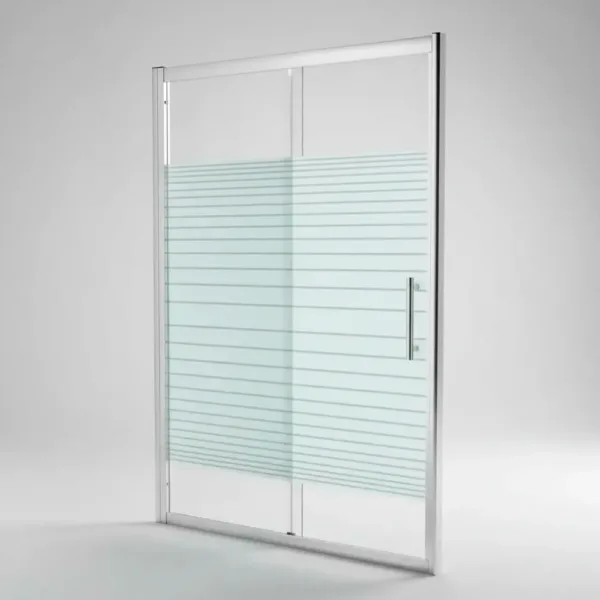 Mampara Corredera Vidrio Templado 100x180 Cms - Dechaus Franjas Blancas Plateado - Imagen 2
