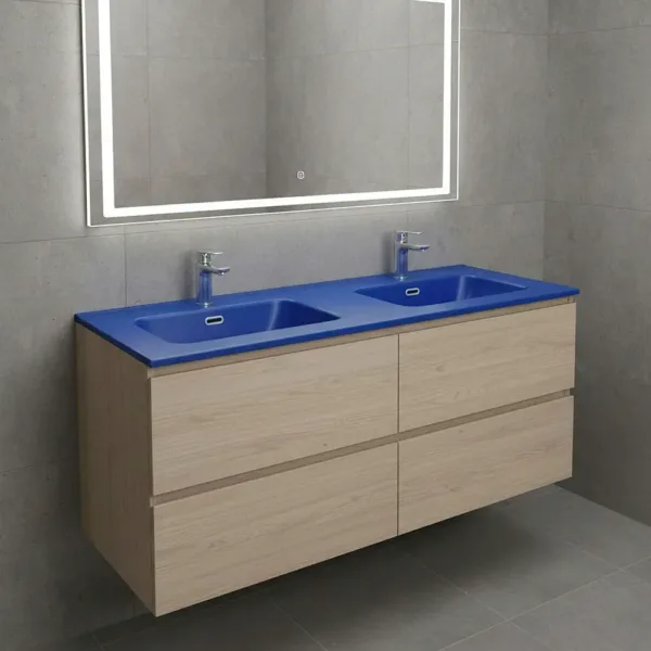 Cubierta De Loza Doble Para Vanitorio 121x46 Azul Mate - Imagen 2