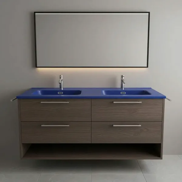 Cubierta De Loza Doble Para Vanitorio 121x46 Azul Mate - Imagen 3