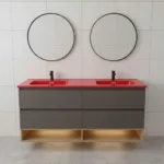 Cubierta De Loza Doble Para Vanitorio 121x46 Rojo Mate - Imagen 3