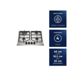 Encimera a Gas 4 Platos Electrolux Experience Multi Llama y Parrilla de Hierro Fundido KE4XC Inox - Imagen 3