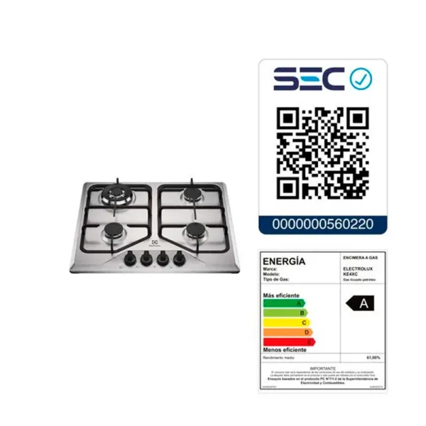 Encimera a Gas 4 Platos Electrolux Experience Multi Llama y Parrilla de Hierro Fundido KE4XC Inox - Imagen 7